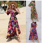 Damen Elegantes Maxi Kleid mit floralen Mustern und Taillengürtel R&B