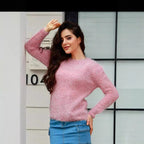 Damen weicher Strickpullover mit lässigem Schnitt und strukturiertem Material
