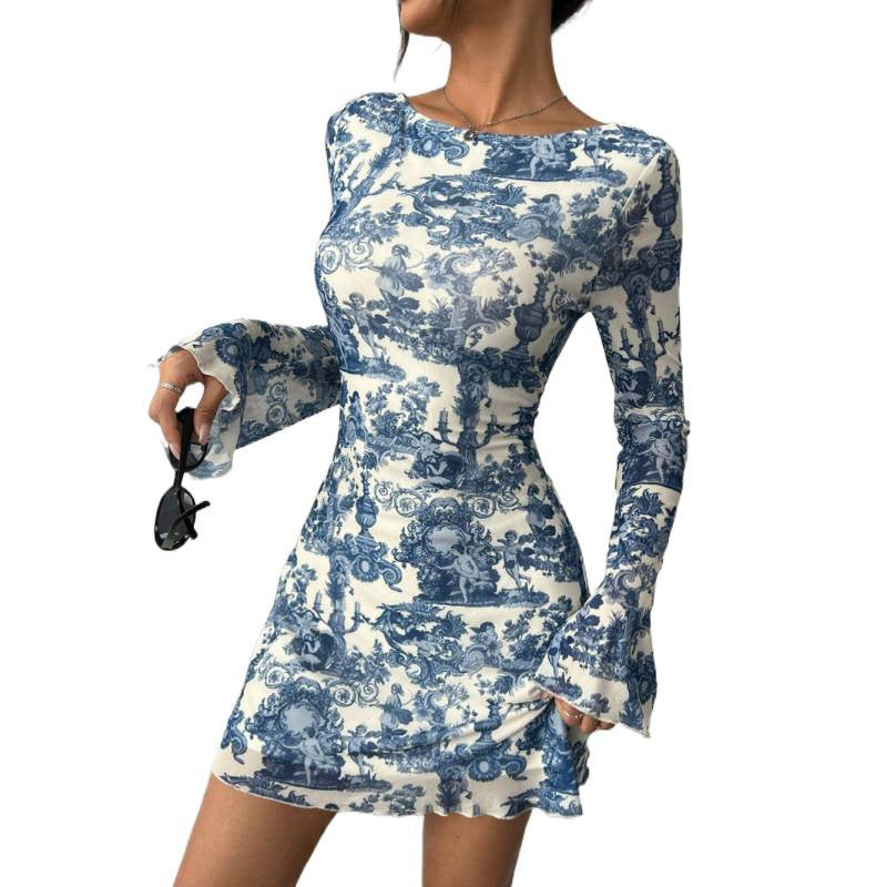 Damen Minikleid mit tiefem Rückenausschnitt und floralem Druck R&B