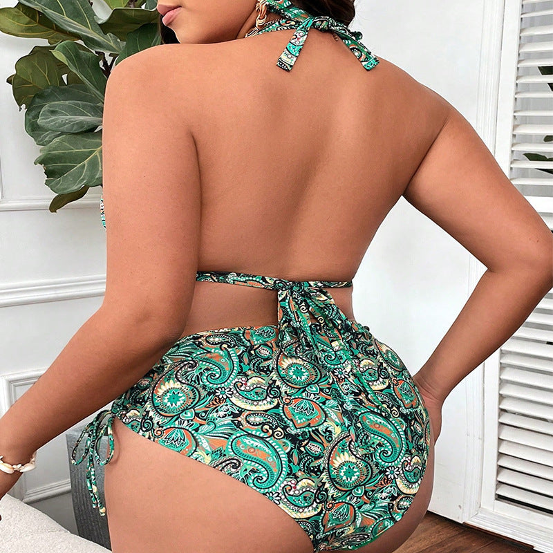 Damen Hochgeschnittener Triangel-Bikini mit floralen Mustern und verstellbaren Trägern R&B