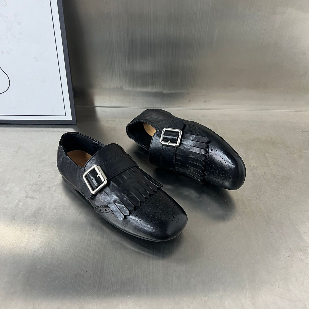 Damen Elegante Mokassins mit modischem Fransen-Design und dekorativer Schnalle R&B