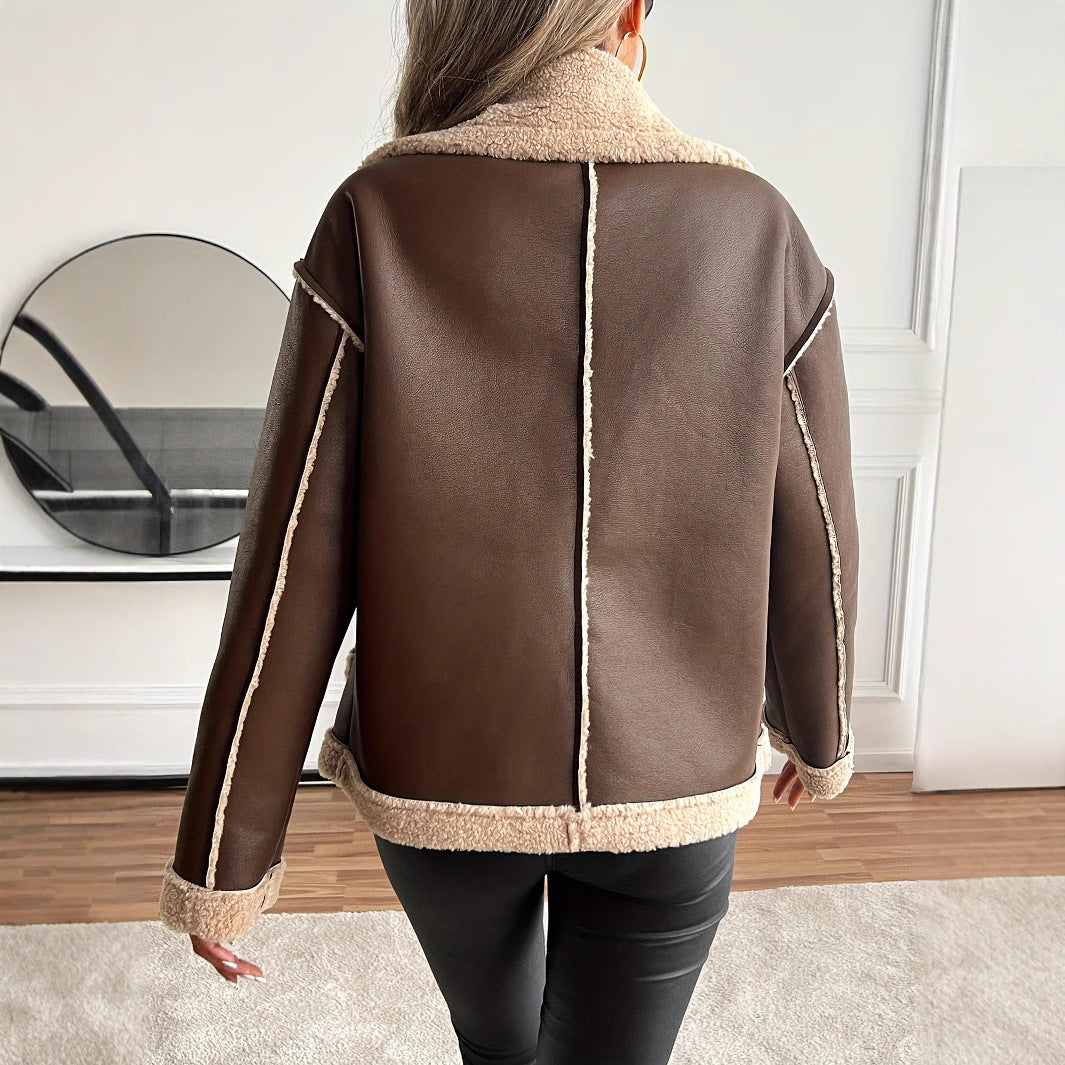 Damen Kurzjacke mit Kunstfellbesatz und praktischen Taschen R&B