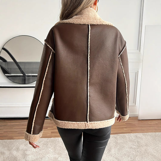 Damen Kurzjacke mit Kunstfellbesatz und praktischen Taschen R&B