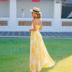 Damen Maxikleid mit zarten Blättermotiven und leichtem Stoff R&B