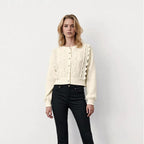 Damen Strickjacke mit filigranen Häkelakzenten und Knopfleiste R&B