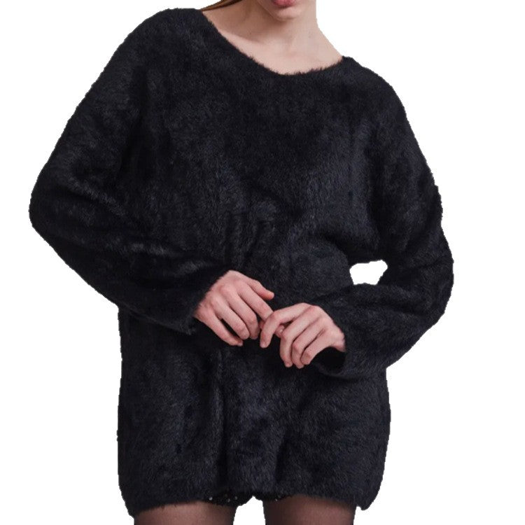 Damen Flauschiger V-Ausschnitt Pullover aus hochwertigem Material R&B