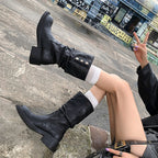 Damen Modische Stiefel mit gerafftem Schaft und dekorativen Knöpfen R&B