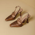 Damen Slingback-Pumps mit eleganter Quadratischer Spitze und glänzendem Riemendesign