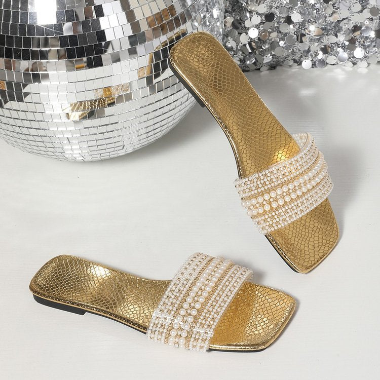 Damen Plateau-Sandalen mit dekorativen Perlenakzenten R&B