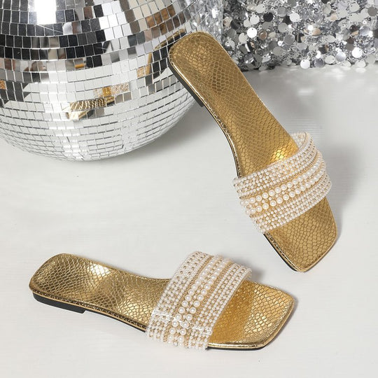Damen Plateau-Sandalen mit dekorativen Perlenakzenten R&B