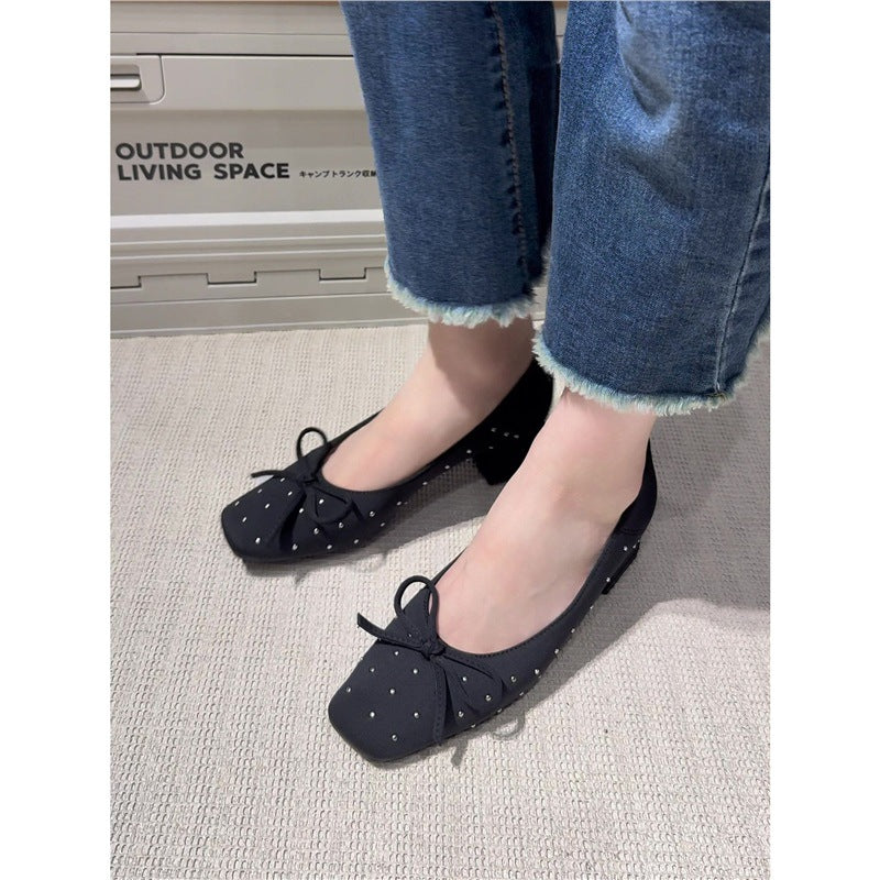 Damen modische Ballerina-Schuhe mit feiner Schleifen- und Strassverzierung R&B