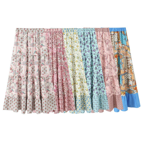 Damen Maxirock mit verspieltem Patchwork-Muster und voluminöser Silhouette R&B