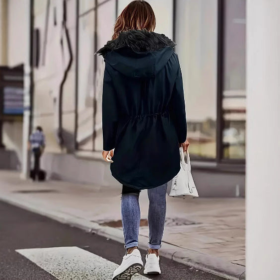Damen winterliche Parka mit abnehmbarem Pelzkragen R&B