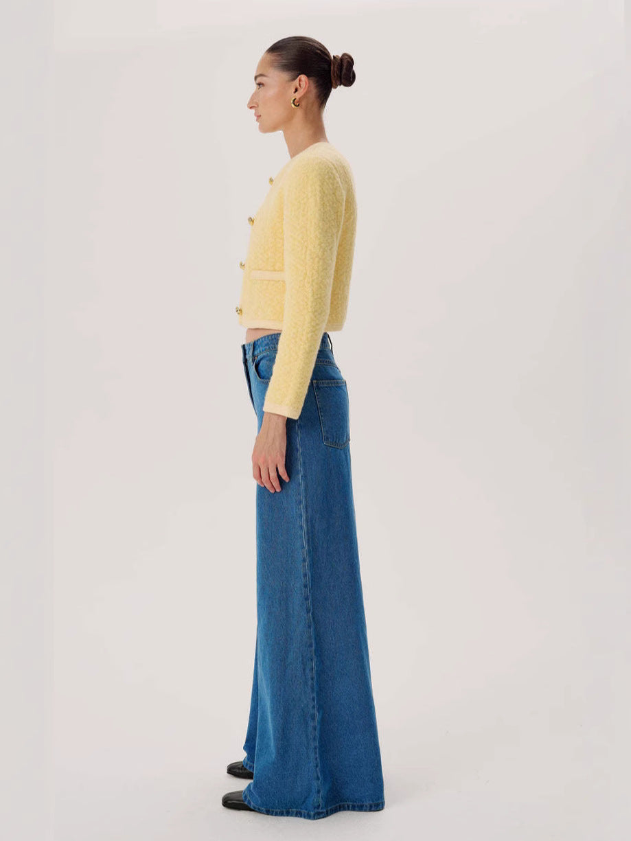 Damen Weit geschnittene Denim-Hose mit hohem Bund und modernen Akzenten R&B