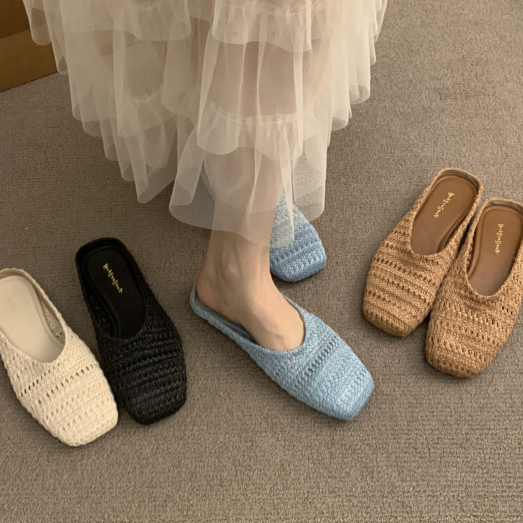 Damen luftige Sommer Slipper mit handgearbeiteter Häkelstruktur R&B