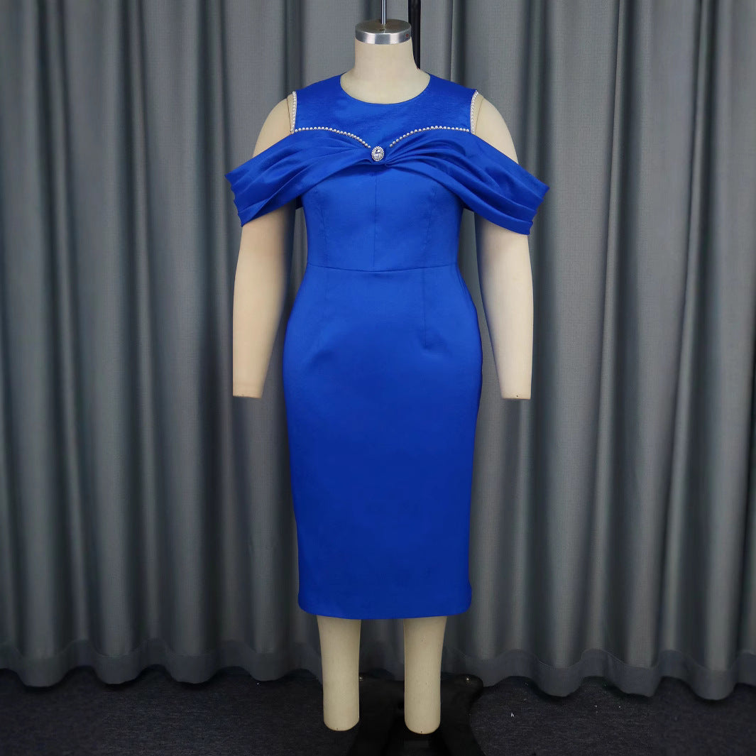 Damen Elegantes Cocktailkleid mit asymmetrischem Schulterdesign und schimmerndem Akzent R&B