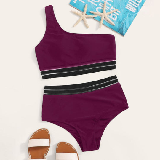 Damen asymmetrisches Bikini-Set mit elastischen Bändern R&B