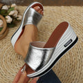 Damen Glamouröse Wedge-Pantoletten mit schimmerndem Obermaterial und bequemer Sohle