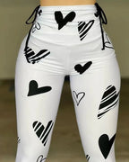 Damen Hochtaillierte Sportleggings mit modernem Herzmuster R&B