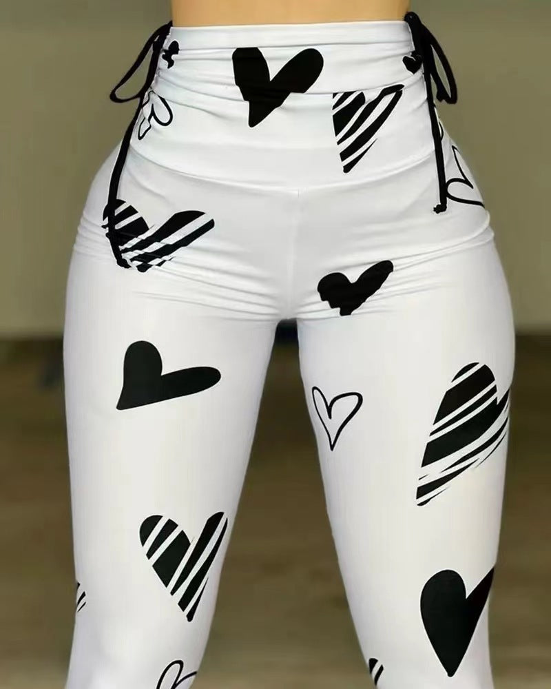 Damen Hochtaillierte Sportleggings mit modernem Herzmuster R&B
