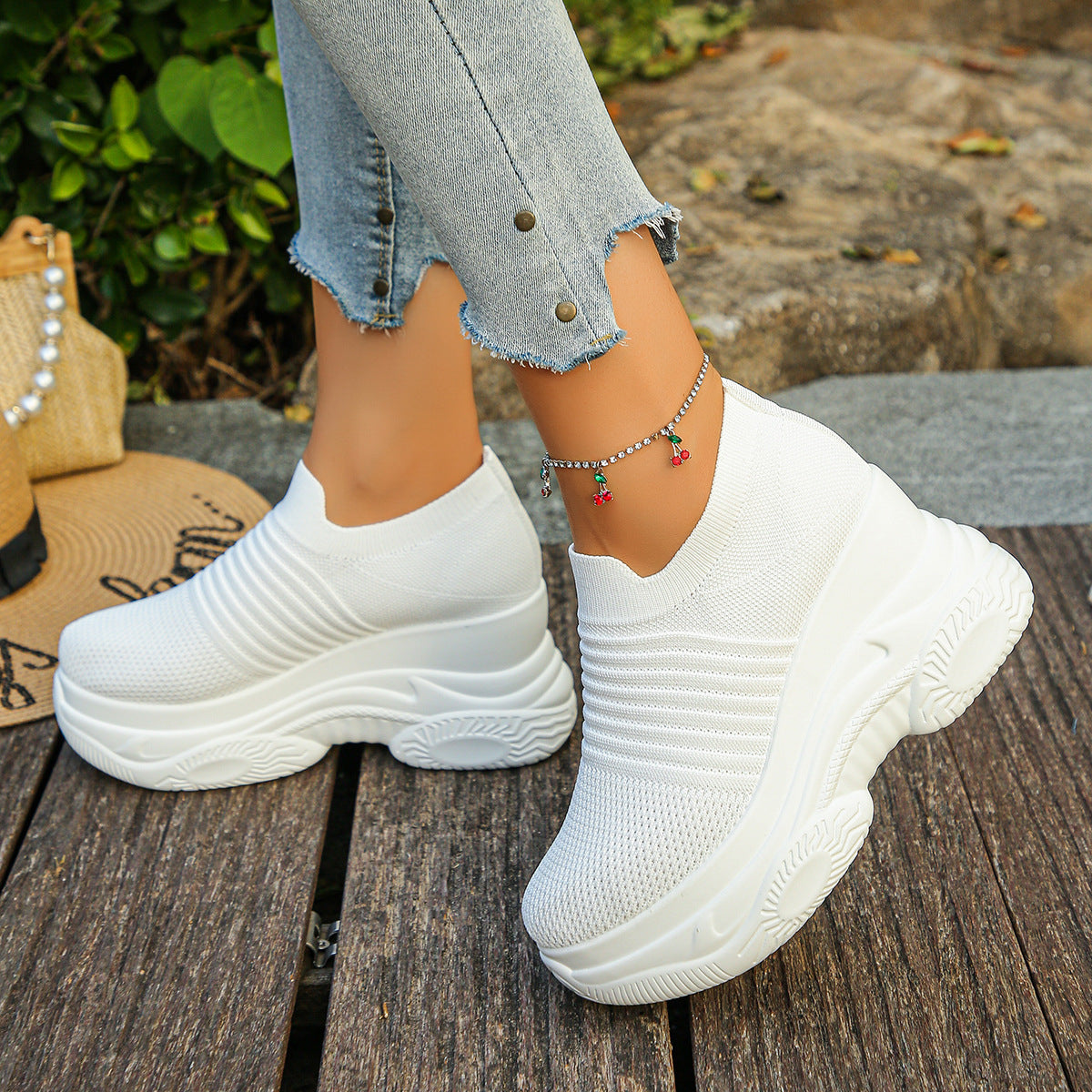 Damen Sneakers mit bequemem Stretch-Obermaterial und dämpfendem Plateau R&B