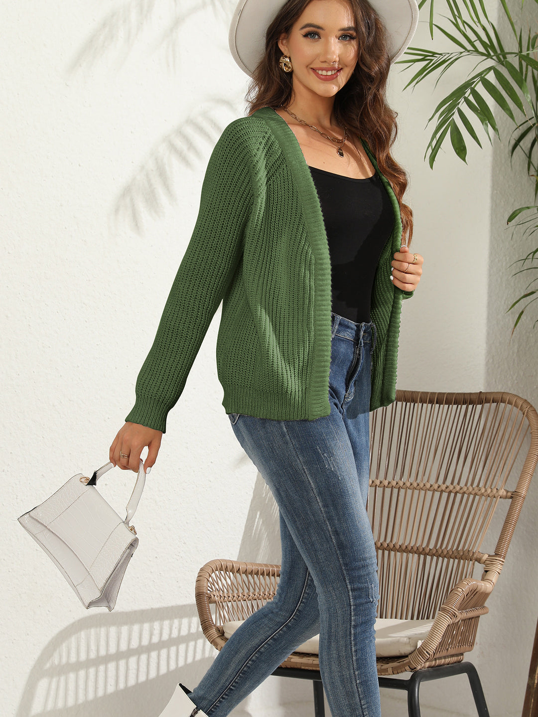 Damen Strickcardigan mit offenem Schnitt und feiner Struktur R&B