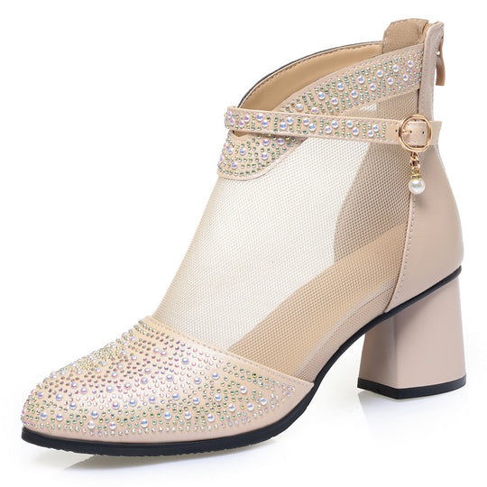 Damen Elegante Stiefeletten mit funkelnden Strassakzenten und feinem Netzdesign R&B
