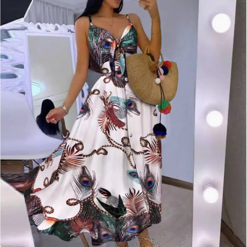 Frauen Boho-inspiriertes Maxikleid mit geknotetem Detail