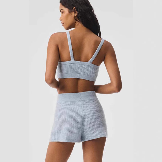 Damen bequemer Waffle-Shorts-Set mit Sport-BH R&B