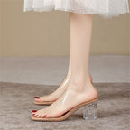 Damen Mules mit transparentem Riemendesign und glamourösem Blockabsatz R&B