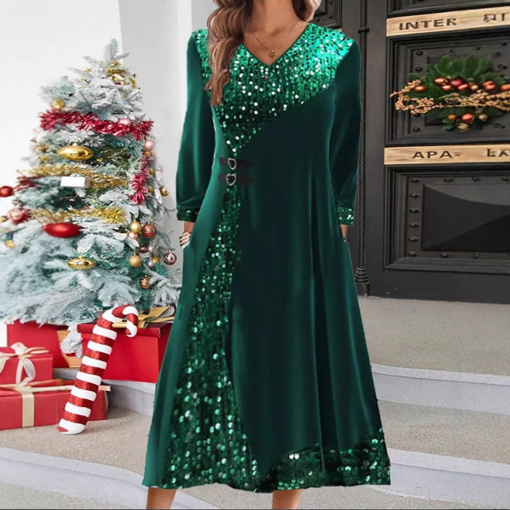 Damen Maxikleid mit eleganten Pailletten und fließendem Schnitt Heidi-Mode