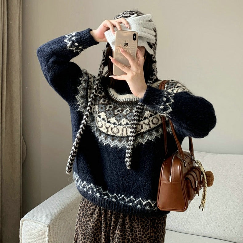 Damen Grobstrickpullover mit zeitgenössischen Norweger-Mustern R&B