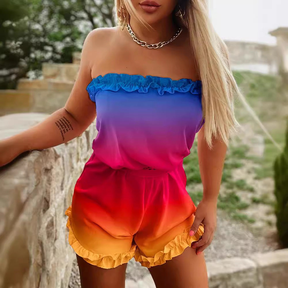 Damen Lässiger Jumpsuit mit Rüschen und Farbverlauf R&B