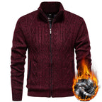 Herren nan grobgestrickter Cardigan mit Zopfmuster, Stehkragen und kariertem Innenfutter R&B
