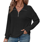 Damen lässiger Pullover mit Reißverschluss und gestreiftem Design R&B