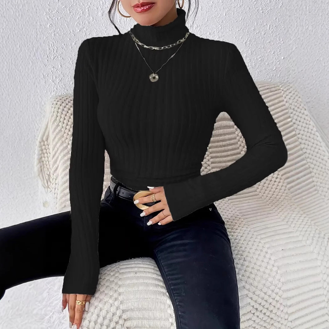 Damen Langarm Rollkragenpullover aus feinem Rippstrick R&B