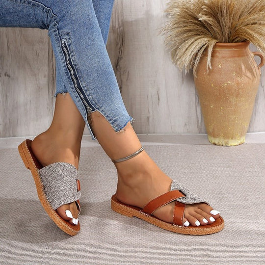 Damen modische Zehentrenner-Sandalen mit eleganter Textiloberfläche und atmungsaktiver Sohle R&B