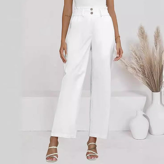 Damen weite Stoffhose mit elastischem Bund und modischen Knopfdetails R&B