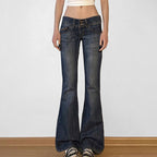 Damen Flared Jeans mit hohem Taillenbund und modischen Details R&B