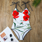 Damen Einteiler Badeanzug mit floralen Akzenten und passendem Wickelrock R&B