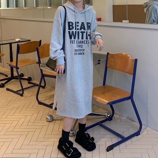 Damen Kapuzenkleid mit lässigem Schnitt und modischem Grafikdesign R&B