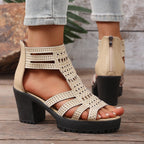 Damen modische Sandalen mit kunstvoller Riemenführung und komfortablem Blockabsatz R&B