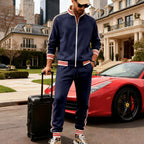 Herren nan sportiver Trainingsanzug mit gestreiften Rippbündchen, Reißverschlussjacke und tapered Jogginghose R&B