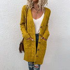 Damen Strickjacke mit tiefem V-Ausschnitt und elegantem Zopfmuster