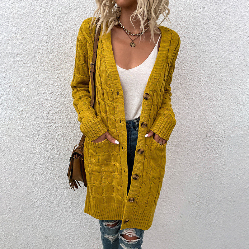 Damen Strickjacke mit tiefem V-Ausschnitt und elegantem Zopfmuster