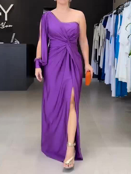 Damen Maxikleid mit asymmetrischem Design und seitlichem Schlitz R&B