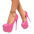 Damen Plateaupumps mit hohem Absatz und glänzender Oberfläche R&B