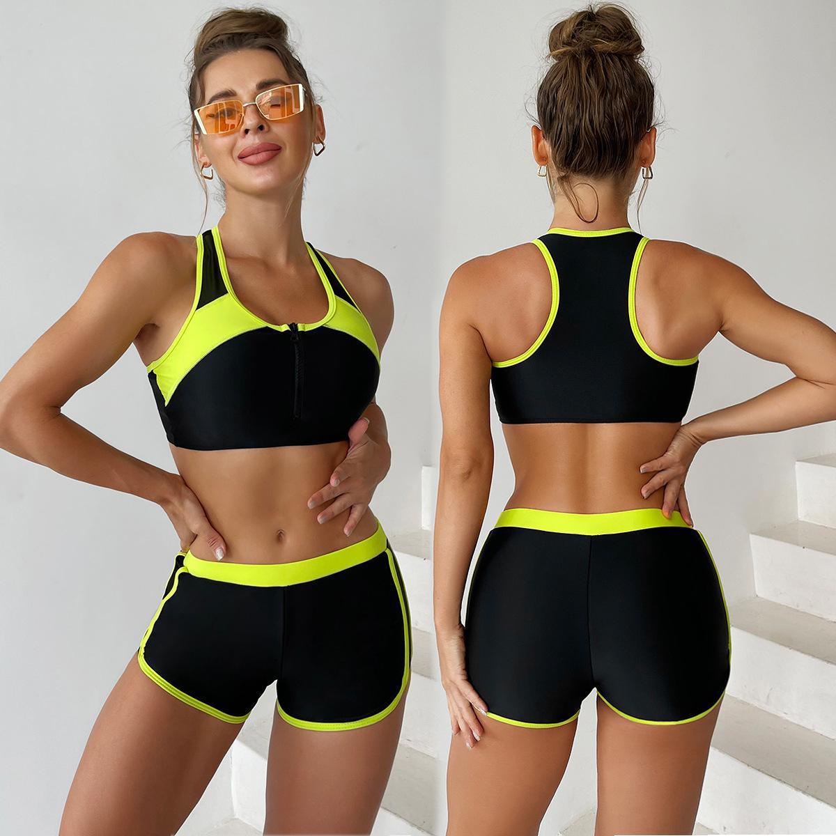 Damen Sportbadeanzug mit Kurzer Hose und Praktischem Reißverschluss R&B
