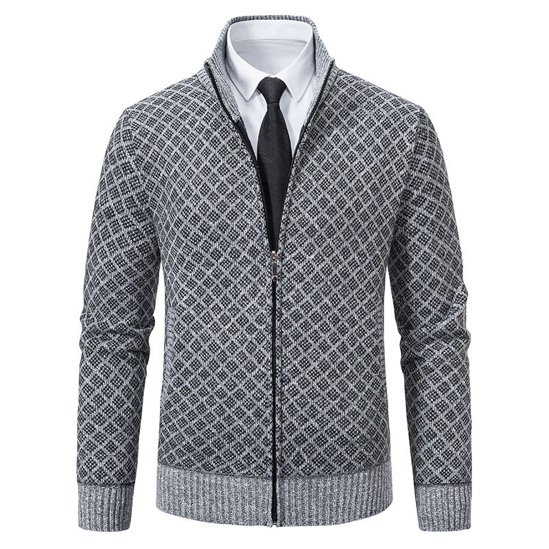 Herren Modische Strickjacke mit hochwertigem Zopfmuster und Reißverschluss R&B
