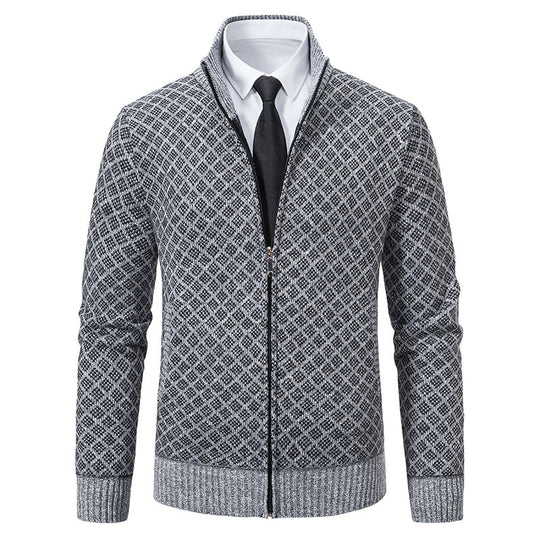 Herren Modische Strickjacke mit hochwertigem Zopfmuster und Reißverschluss R&B